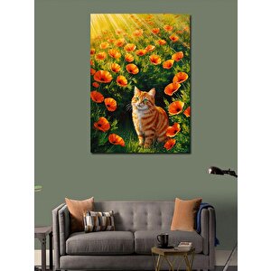 Kanvas Tablo Gelincik Tarlasında Kedi 50x70 cm