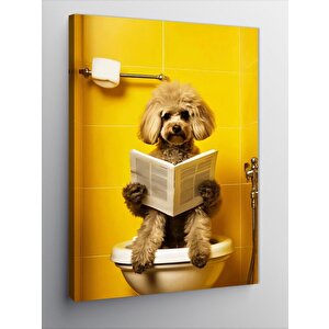 Kanvas Tablo Gazete Okuyan Tuvaletteki Köpek 70x100 cm
