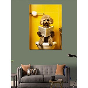 Kanvas Tablo Gazete Okuyan Tuvaletteki Köpek 70x100 cm