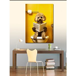 Kanvas Tablo Gazete Okuyan Tuvaletteki Köpek 70x100 cm