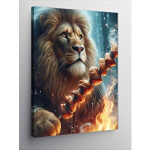 Kanvas Tablo Şiş Kebap Yapan Aslan 50x70 cm