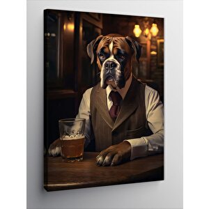 Kanvas Tablo Bar Masasında Köpek 100x140 cm