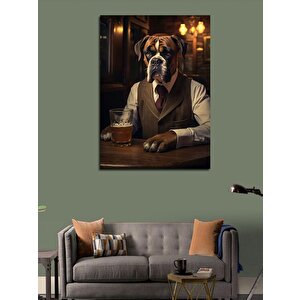 Kanvas Tablo Bar Masasında Köpek 100x140 cm