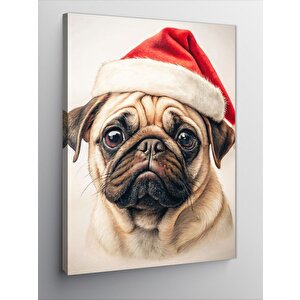 Kanvas Tablo Noel Baba Şapkası Takmış Köpek 70x100 cm