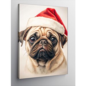 Kanvas Tablo Noel Baba Şapkası Takmış Köpek 50x70 cm