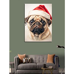 Kanvas Tablo Noel Baba Şapkası Takmış Köpek 50x70 cm