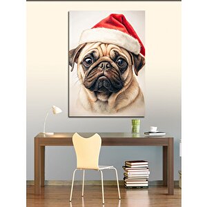 Kanvas Tablo Noel Baba Şapkası Takmış Köpek 50x70 cm