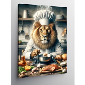 Kanvas Tablo Yemek Yapan Aslan