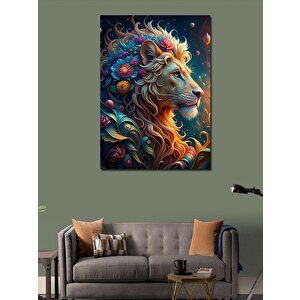 Kanvas Tablo Çiçekli Erkek Aslan 100x140 cm