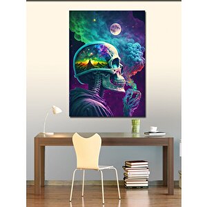 Kanvas Tablo Sigara İçip Hayal Kuran İskelet 100x140 cm