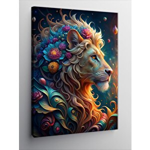 Kanvas Tablo Çiçekli Erkek Aslan 70x100 cm