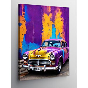 Kanvas Tablo Mor Sarı Klasik Araba 100x140 cm