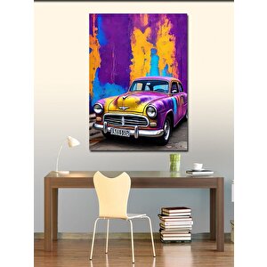 Kanvas Tablo Mor Sarı Klasik Araba 100x140 cm