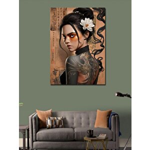 Kanvas Tablo Nilüfer Çiçekli Samuray Kız 70x100 cm