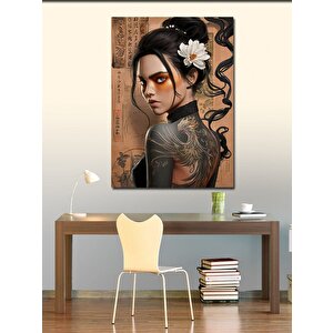 Kanvas Tablo Nilüfer Çiçekli Samuray Kız 70x100 cm