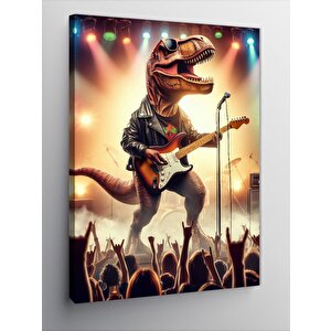 Kanvas Tablo Elektro Gitar Çalan Dinazor 100x140 cm