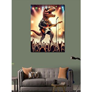 Kanvas Tablo Elektro Gitar Çalan Dinazor 100x140 cm