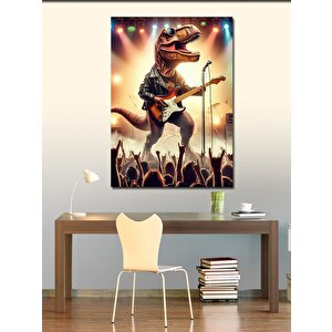 Kanvas Tablo Elektro Gitar Çalan Dinazor 100x140 cm