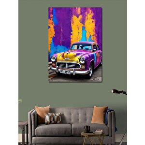 Kanvas Tablo Mor Sarı Klasik Araba 70x100 cm