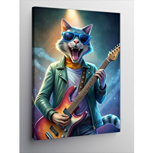 Kanvas Tablo Elektro Gitarcı Kedi 50x70 cm