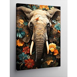 Kanvas Tablo Çiçekler Ve Fil 100x140 cm