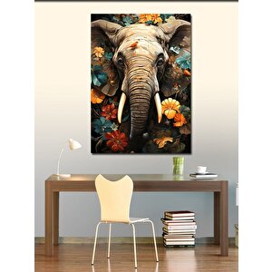Kanvas Tablo Çiçekler Ve Fil 100x140 cm