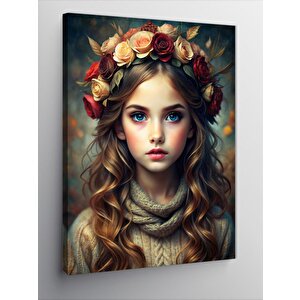 Kanvas Tablo Çiçek Şapkalı Kız 100x140 cm