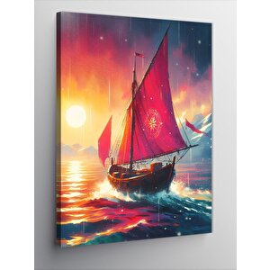Kanvas Tablo Güneş Manzarası Ve Kayık 50x70 cm