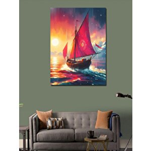 Kanvas Tablo Güneş Manzarası Ve Kayık 50x70 cm