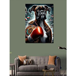 Kanvas Tablo Boksör Köpek Ve Kemeri 100x140 cm