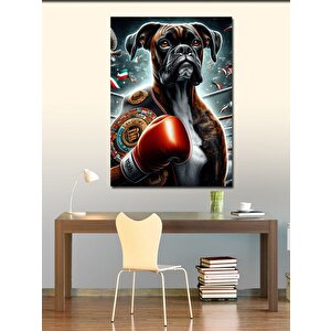 Kanvas Tablo Boksör Köpek Ve Kemeri 100x140 cm