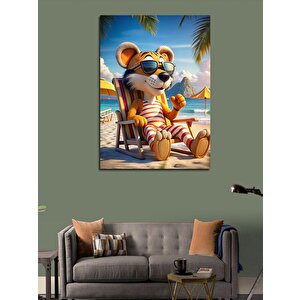Kanvas Tablo Sevimli Kaplan Plajda 50x70 cm