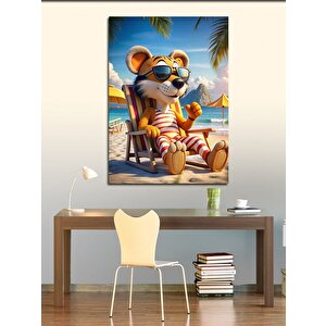 Kanvas Tablo Sevimli Kaplan Plajda 50x70 cm