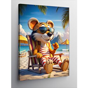 Kanvas Tablo Sevimli Kaplan Plajda 70x100 cm