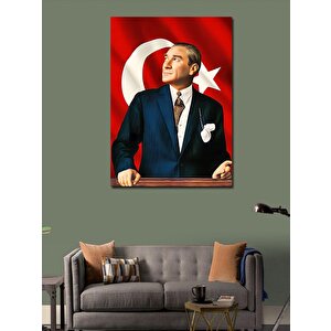 Kanvas Tablo Atatürk Ve Türk Bayrağı 100x140 cm