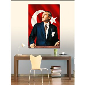 Kanvas Tablo Atatürk Ve Türk Bayrağı 100x140 cm