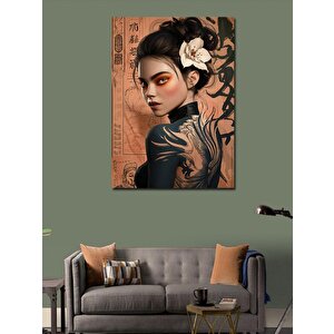 Kanvas Tablo Lotus Çiçekli Yakuza Kız 100x140 cm