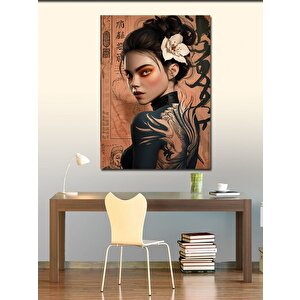 Kanvas Tablo Lotus Çiçekli Yakuza Kız 100x140 cm