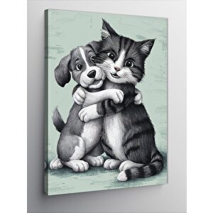 Kanvas Tablo Kedi Ve Köpek Dostluğu 100x140 cm