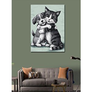Kanvas Tablo Kedi Ve Köpek Dostluğu 100x140 cm