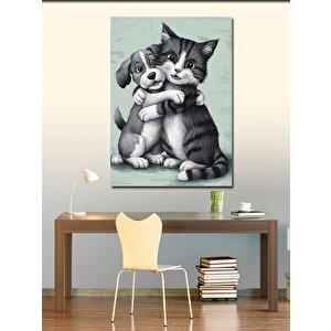 Kanvas Tablo Kedi Ve Köpek Dostluğu 100x140 cm