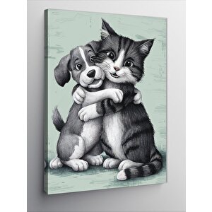 Kanvas Tablo Kedi Ve Köpek Dostluğu 70x100 cm