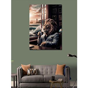 Kanvas Tablo Kahve İçen Aslan 70x100 cm