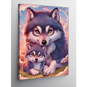 Kanvas Tablo Boz Yavru Köpek Ve Annesi 70x100 cm