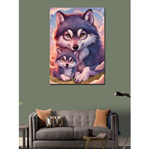 Kanvas Tablo Boz Yavru Köpek Ve Annesi 70x100 cm