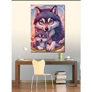 Kanvas Tablo Boz Yavru Köpek Ve Annesi 70x100 cm