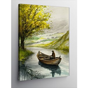 Kanvas Tablo Nehirde Sandalla Balık Avı 100x140 cm