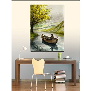Kanvas Tablo Nehirde Sandalla Balık Avı 100x140 cm