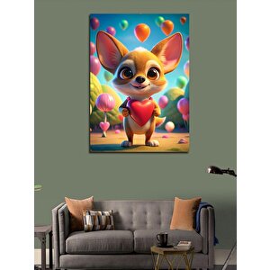 Kanvas Tablo Kırmızı Kalpli Köpek 100x140 cm