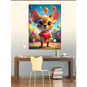 Kanvas Tablo Kırmızı Kalpli Köpek 100x140 cm